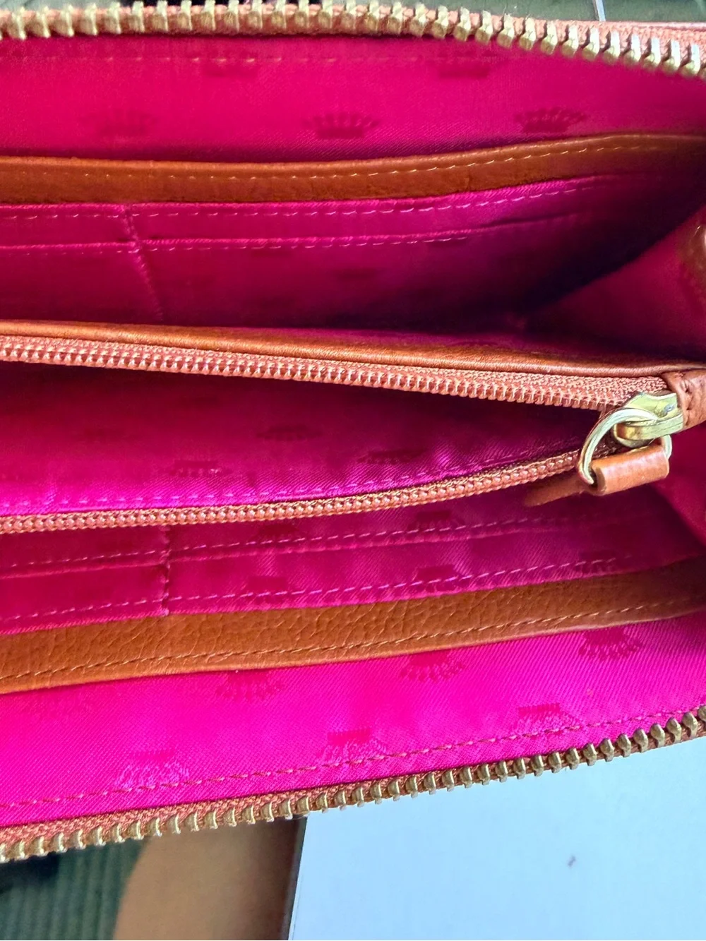 Juicy Couture Cognac Leather Zip-Around Wallet with Gold Studs